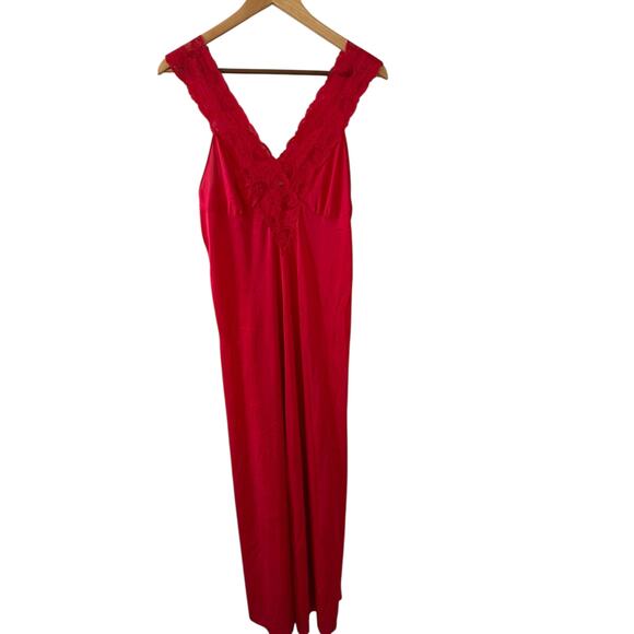 Vintage Other - Vintage Elegant Long Lace Trim Nightgown Red